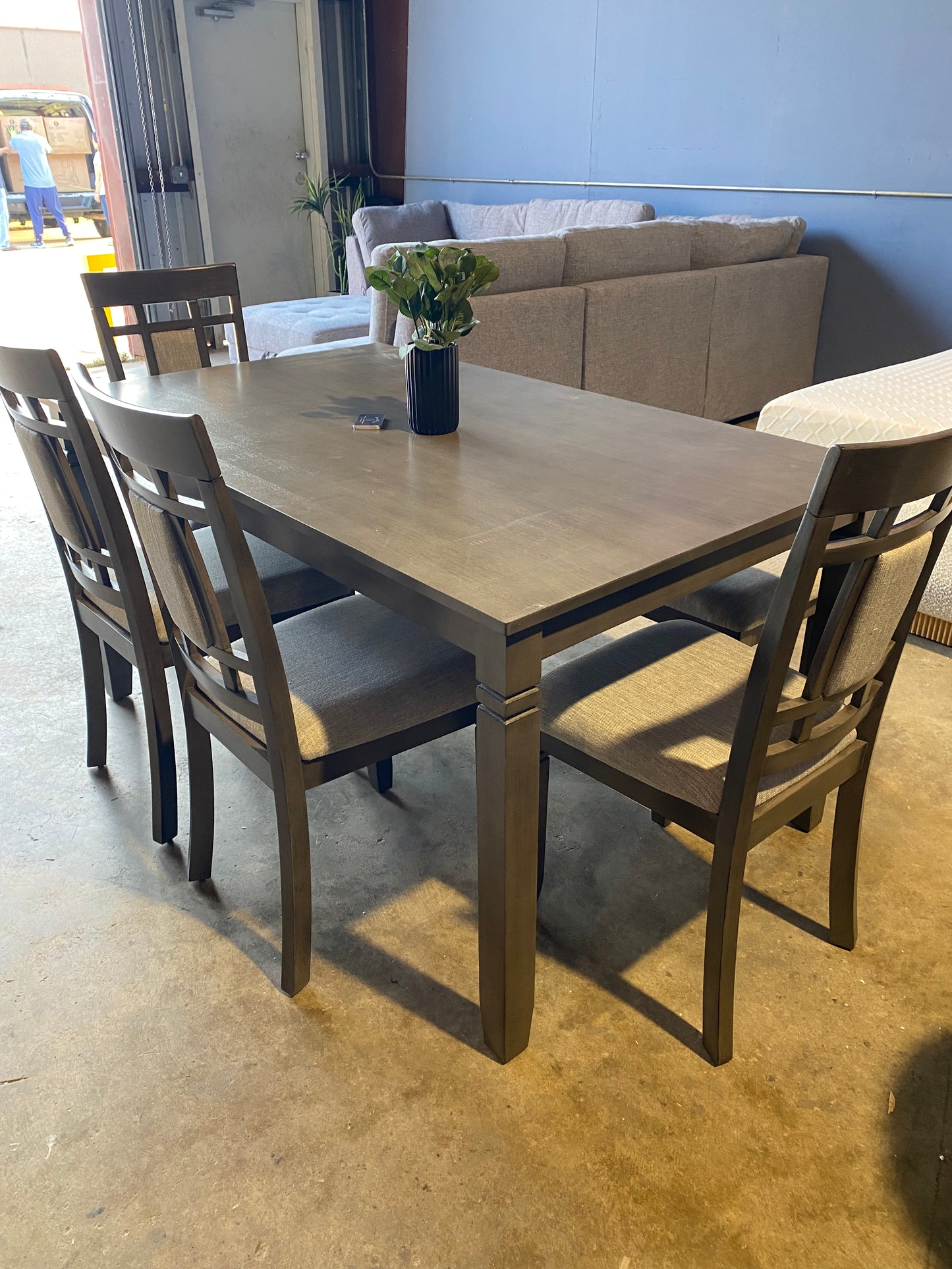 Light Grey Dining Table Set 4 Chairs + Bench