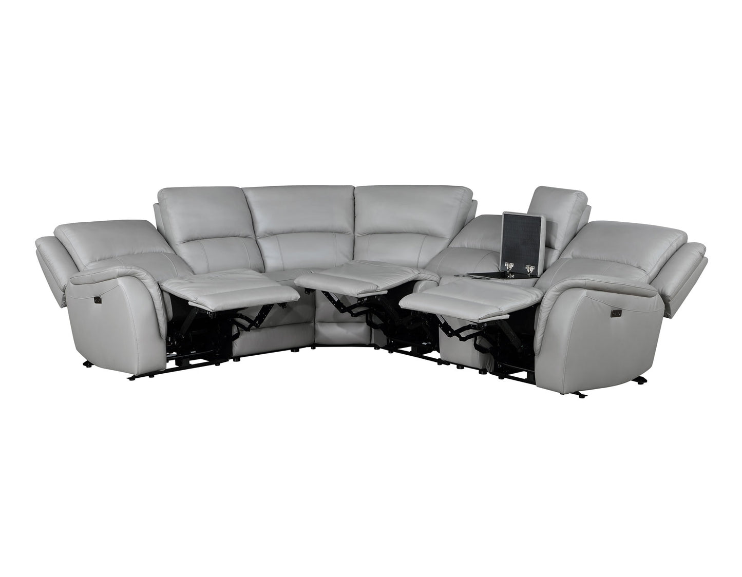 Alexandria Stone Gray Genuine Leather Power Reclining Sectional Sofa