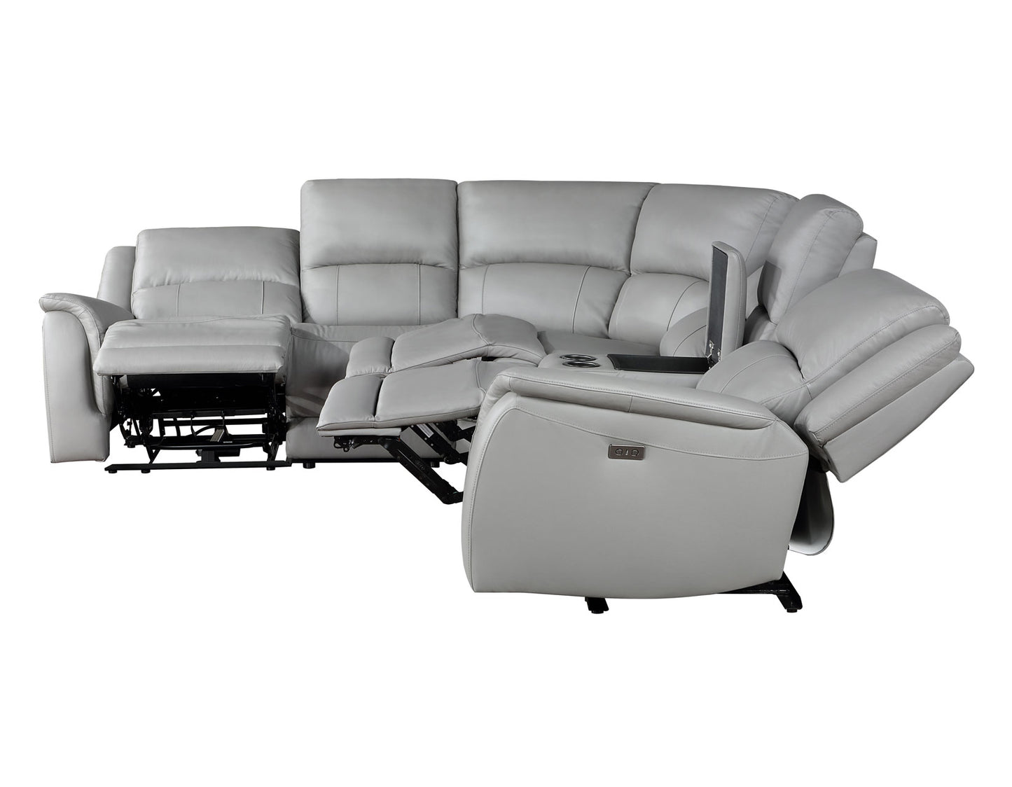 Alexandria Stone Gray Genuine Leather Power Reclining Sectional Sofa