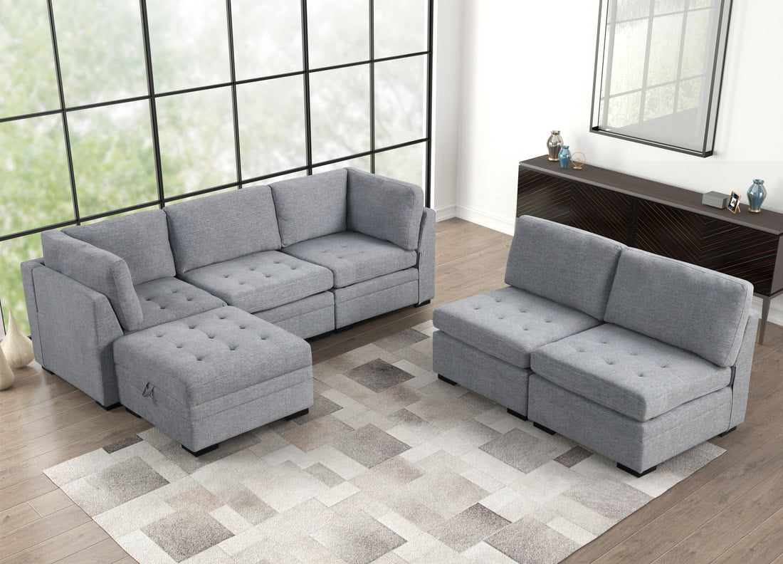 Sam Grey Modular Sectional Couch 6 Piece