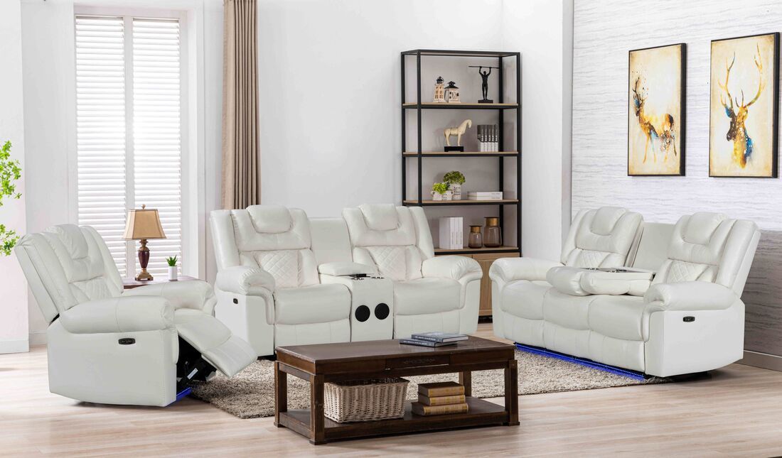 Alexa White 3 Piece Reclining Power Living Room Set