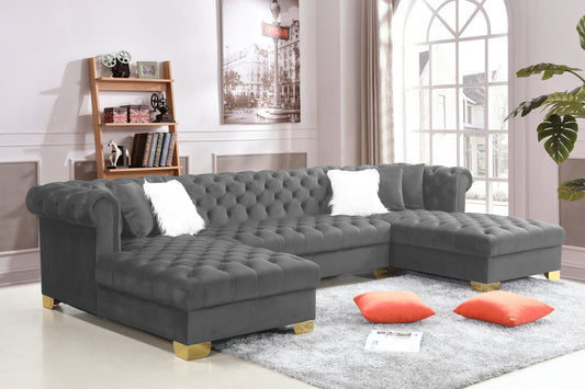 Ariana Grey Velvet Double Chaise Sectional