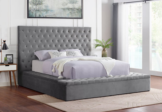 Paris Grey Velvet Platform Bed With Storage King/Queen