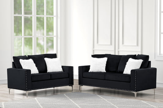 Cinderella Black Velvet Sofa & Loveseat