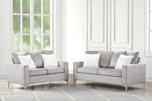 Cinderella Silver Velvet Sofa & Loveseat