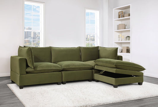 Cloud 2 Green Velvet 4 Piece Modular Sectional Couch