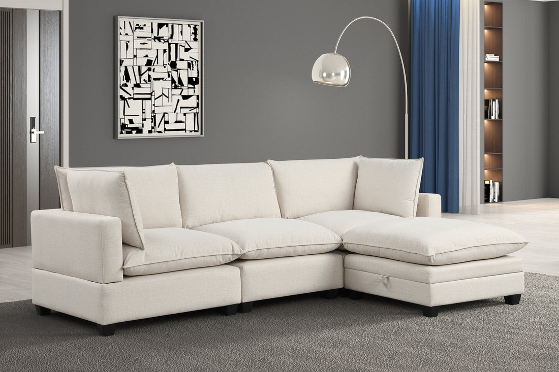 Cloud 3 Performance Fabric Sectional Couch (Water/Stain Resistant)