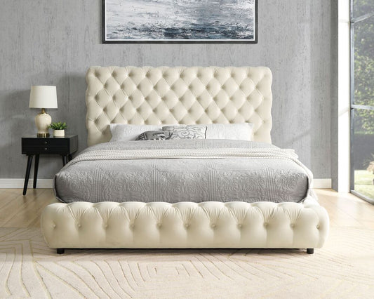 Dream Beige Velvet Platform Bed King/Queen