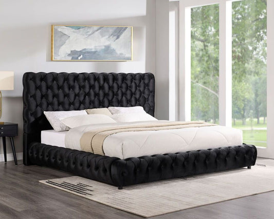 Dream Black Velvet Platform Bed King/Queen