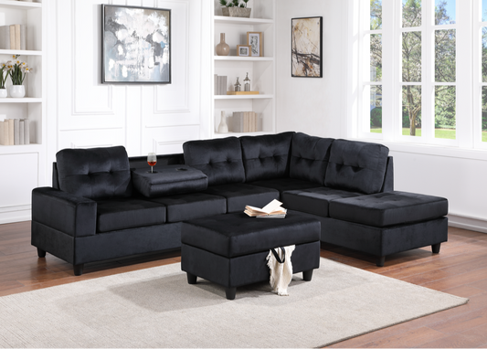 Heights Reversible Sectional + Ottoman - Black Velvet