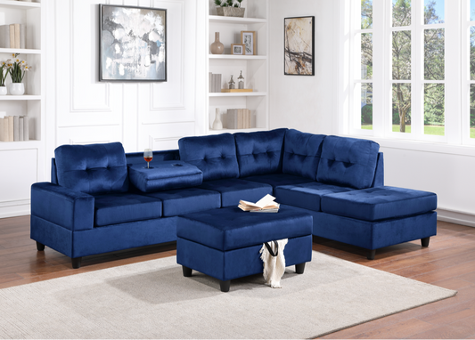 Heights Reversible Sectional + Storage Ottoman - Blue Velvet