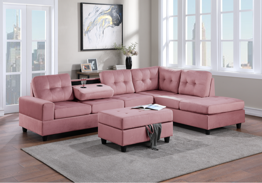 Heights Reversible Sectional + Storage Ottoman - Pink Velvet