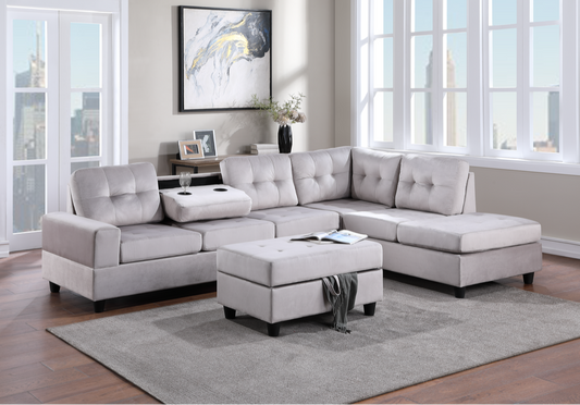 Heights Reversible Sectional + Storage Ottoman - Silver