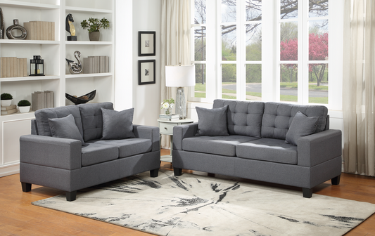 Grey Linen Sofa & Loveseat