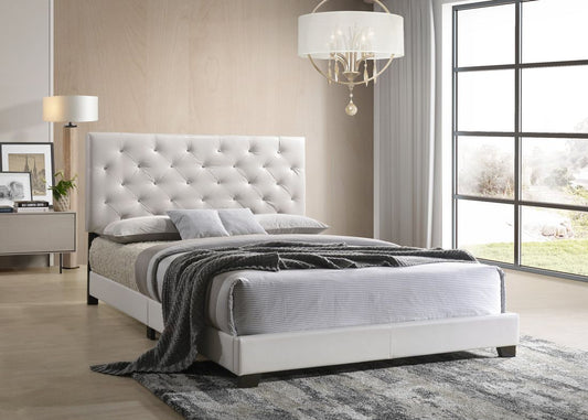 HH20188 White PU Platform Bed Queen/Full/Twin