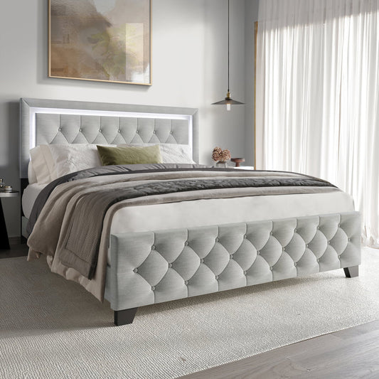HH240 Platform Bed w LED Lights On Headboard King/Queen/Full/Twin