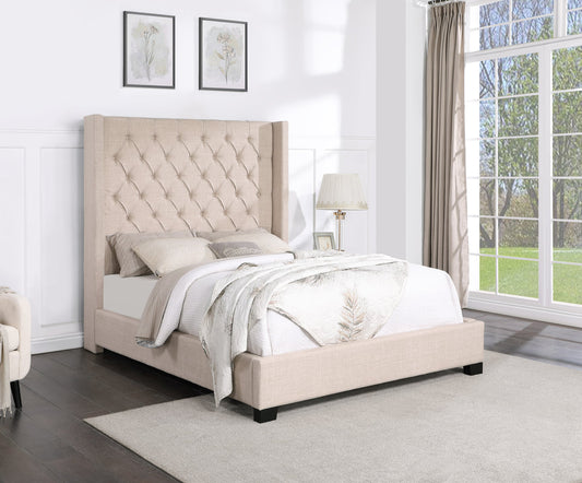 HH403 Beige Linen 6 Foot Tall Tufted Bed King/Queen