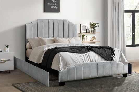HH970 Gray Velvet Platform Bed With Drawer Storage King/Queen/Full