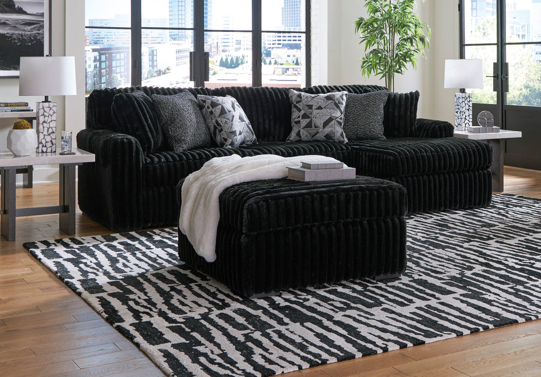 Ashley Black Fluffy Sectional Couch