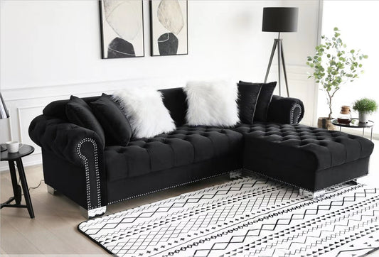 Royal Black Velvet Sectional