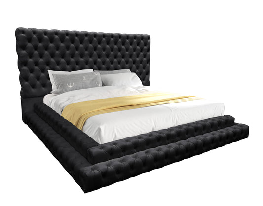 Kiki Black Velvet Platform Bed King/Queen