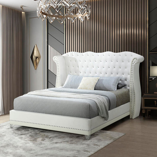 Luxor White Velvet Diamonds & Crocodile Vinyl Platform Bed King/Queen