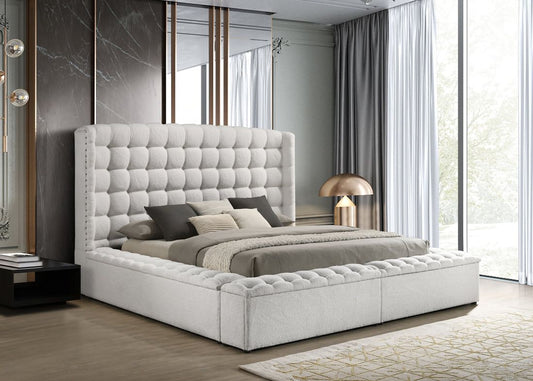Madonna Off-White Boucle Platform Bed With Storage King/Queen
