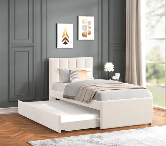 Maya Beige Twin Size Platform Trundle Bed