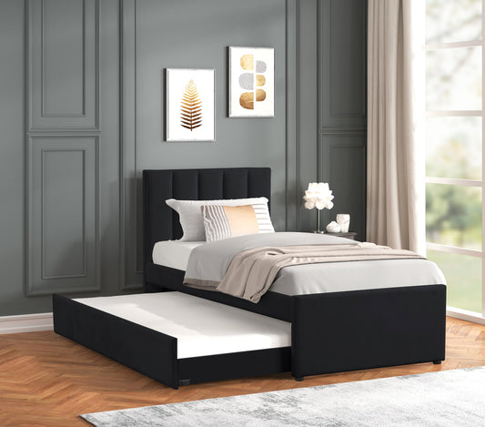 Maya Black Velvet Twin Size Platform Bed With Trundle