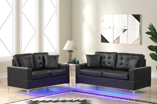 Miami Black Sofa & Loveseat With LED Lights