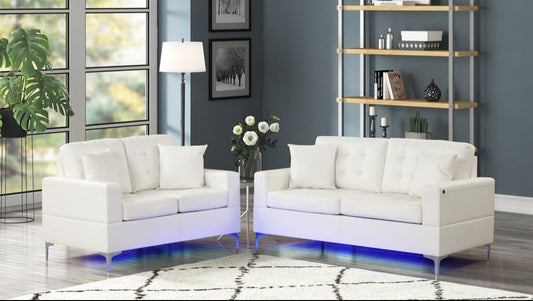 Miami White Sofa & Loveseat With LED Lights