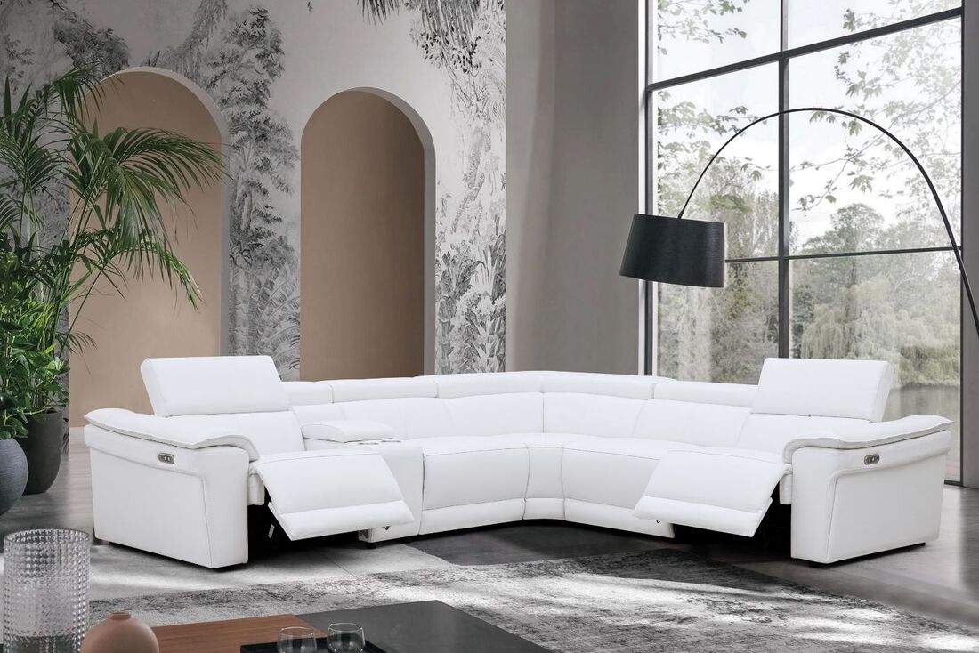 New York White Top Grain Leather Power Reclining Sectional Couch