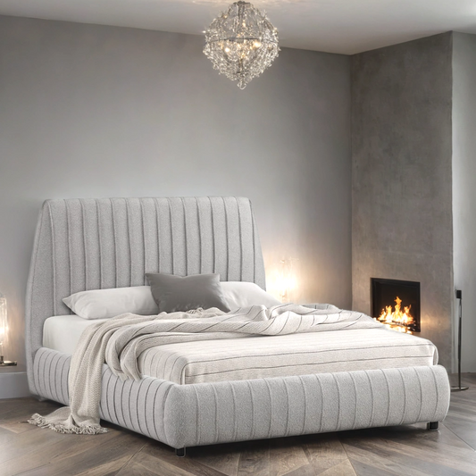 Oasis Modern Gray Boucle Platform Bedframe King/Queen
