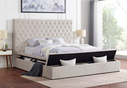 Paris Beige Storage Footboard & Sides Platform Bed King/Queen
