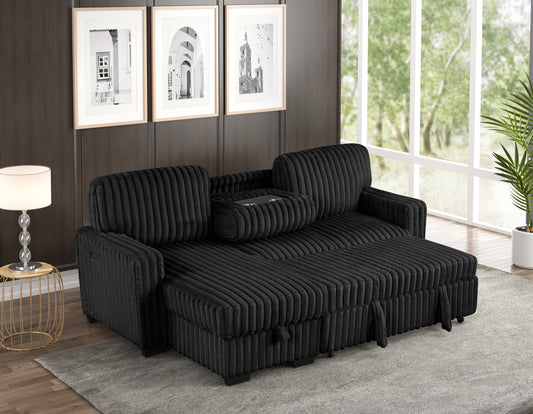 Poland Black Fluffy Sectional Couch With Pull Out Bed And Storage