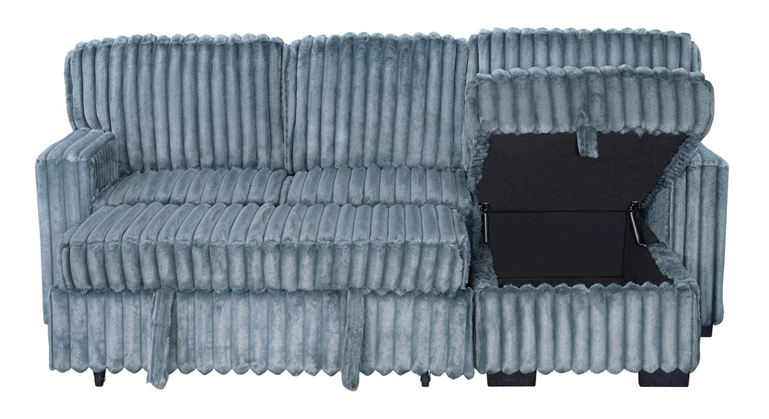 Poland Fluffy Charcoal Sectional Couch with Pull Out Bed & Storage