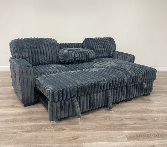 Poland Fluffy Charcoal Sectional Couch with Pull Out Bed & Storage