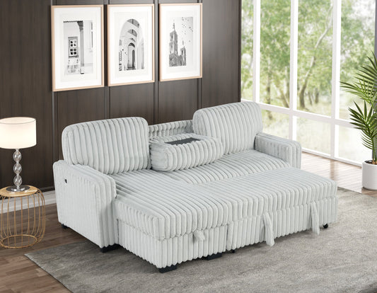 Poland Gray Fluffy Sectional Couch With Pull Out Bed And Storage