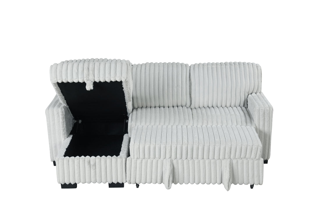 Poland Gray Fluffy Sectional Couch With Pull Out Bed And Storage