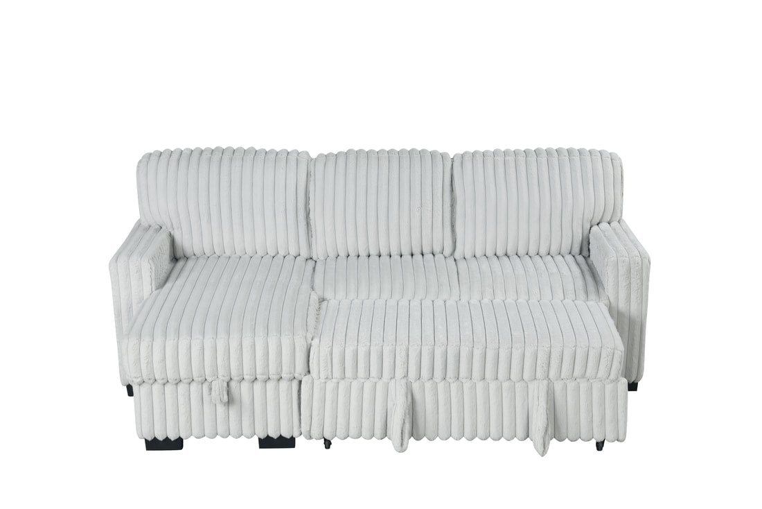 Poland Gray Fluffy Sectional Couch With Pull Out Bed And Storage