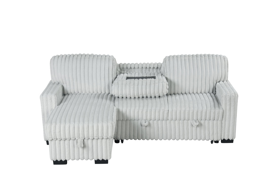 Poland Gray Fluffy Sectional Couch With Pull Out Bed And Storage