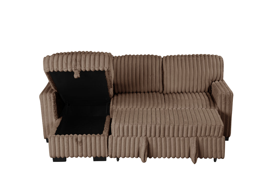Poland Mocha Sectional Couch With Pull Out Bed And Storage