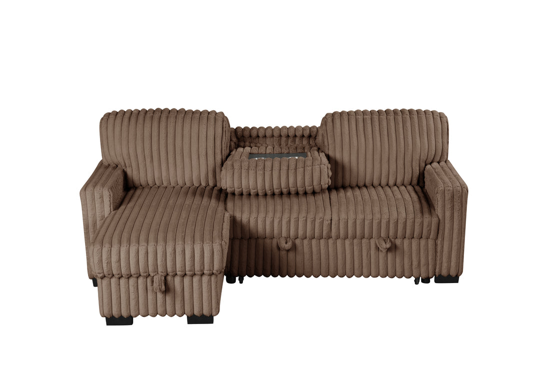 Poland Mocha Sectional Couch With Pull Out Bed And Storage