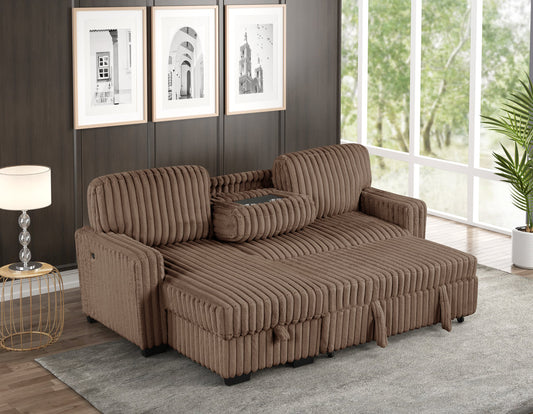 Poland Mocha Sectional Couch With Pull Out Bed And Storage