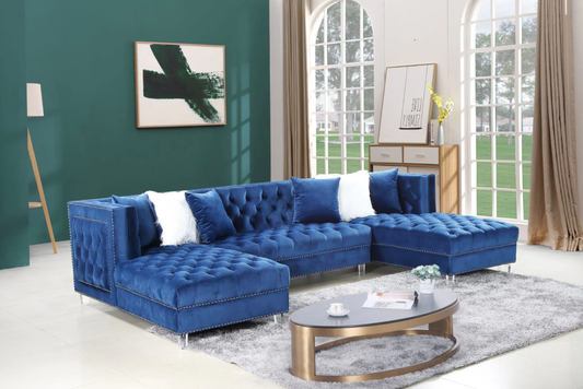 Prada Blue Velvet Double Chaise Sectional