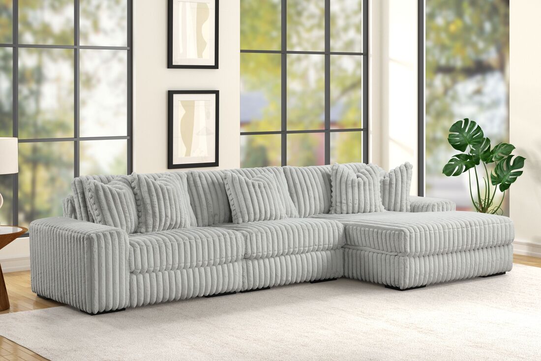 Sunday 2 Gray Fluffy 3PC Sectional Couch